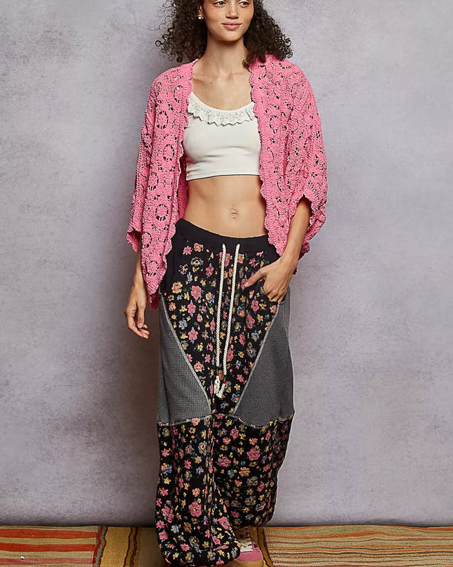 POL Floral Pattern Open Front Cardigan - Sleekdenim.com