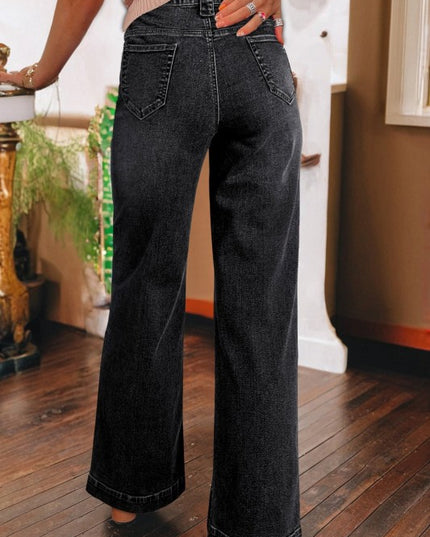 Denim Patch Pocket Wide Leg Jeans - Sleekdenim.com