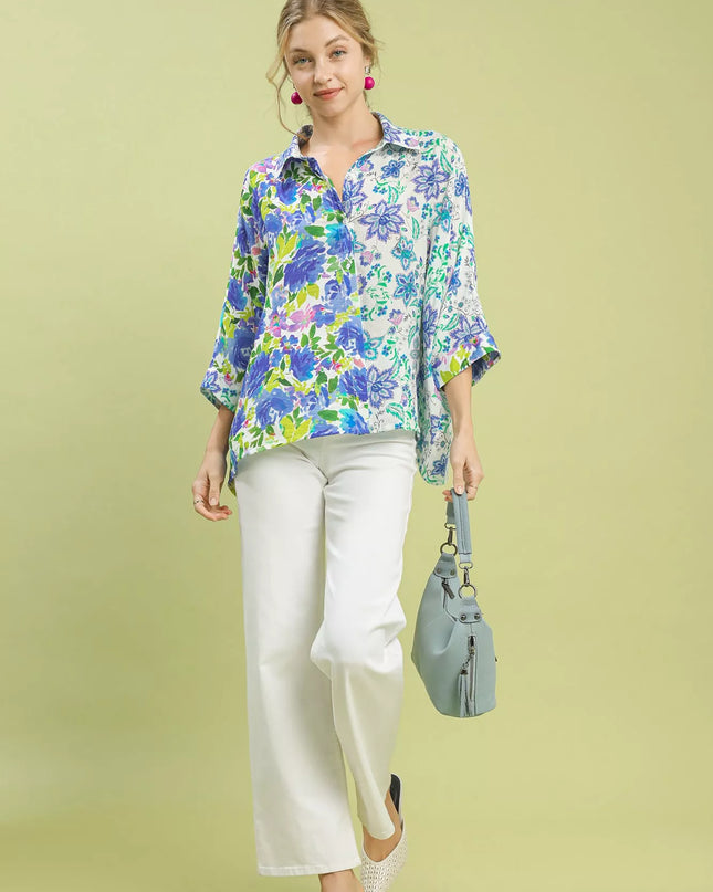 Umgee Mixed Floral Oversized Button Down Shirt - Sleekdenim.com