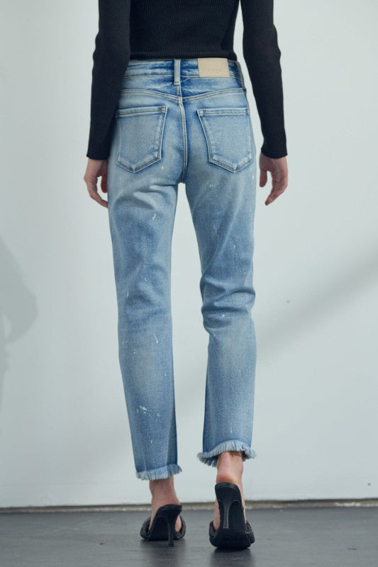 AT1050STM High Rise Distressed Straight Jeans - Sleekdenim.com