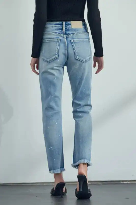 Artemis Vintage AT1050STM High Rise Distressed Straight Jeans - Sleekdenim.com