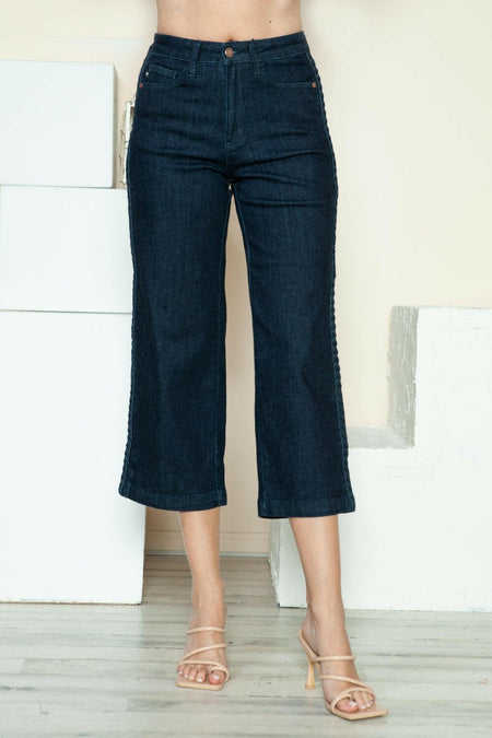 Judy Blue Full Size Side Seam Braid Detail Crop Wide Leg Jeans | Sleekdenim.com