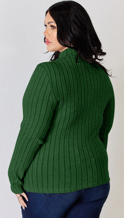 Basic Bae Full Size Ribbed Mock Neck Long Sleeve T-Shirt - Trendsi