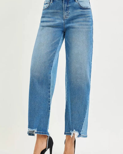 RISEN Full Size Slouchy Cropped Barrel Jeans with Contrast Wash Plus Size - Sleekdenim.com