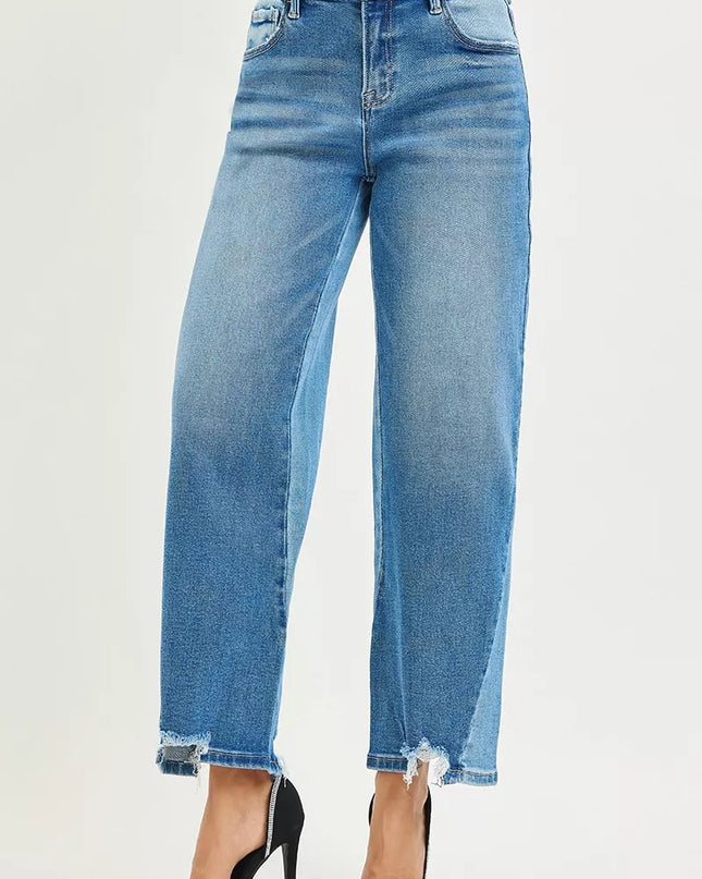 RISEN Full Size Slouchy Cropped Barrel Jeans with Contrast Wash Plus Size - Sleekdenim.com