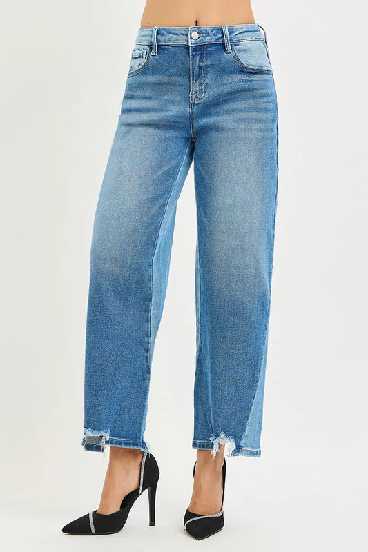 RISEN Full Size Slouchy Cropped Barrel Jeans with Contrast Wash Plus Size - Sleekdenim.com