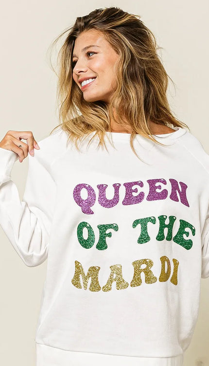 BiBi Queen Of Mardi Glitter Print Mardi Gras Sweatshirt - 9