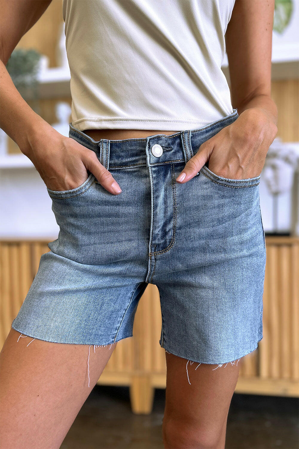 Judy Blue Full Size High Waist Raw Hem Denim Shorts | Sleekdenim.com