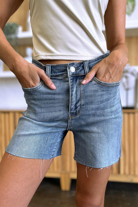 Judy Blue Full Size High Waist Raw Hem Denim Shorts | Sleekdenim.com