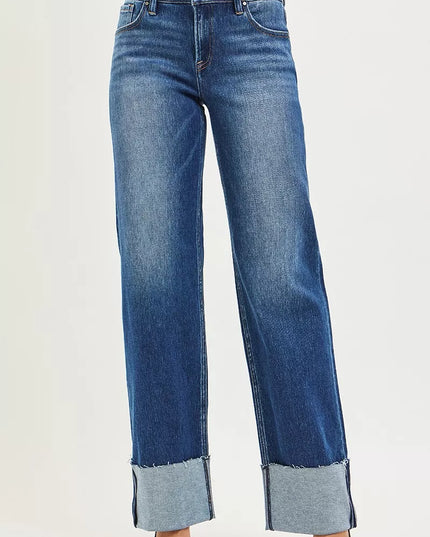 RISEN Mid Rise Wide Straight Jeans With Wide Cuff - Sleekdenim.com