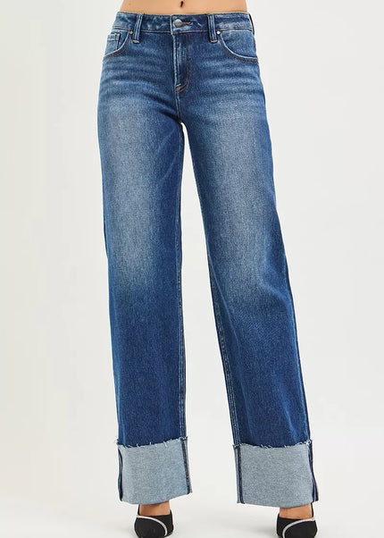RISEN Mid Rise Wide Straight Jeans With Wide Cuff - Sleekdenim.com