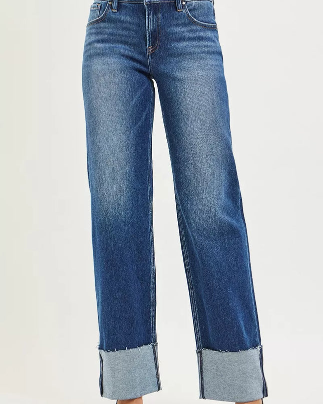 RISEN Mid Rise Wide Straight Jeans With Wide Cuff - Sleekdenim.com