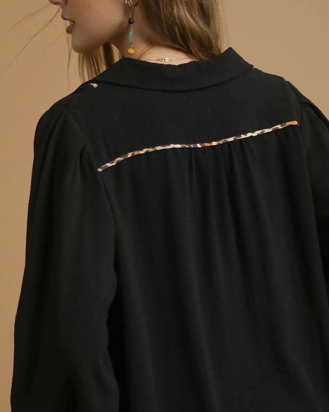 Umgee Full Size Linen Scallop Hem Blouse with Contrast Trim Plus Size - Sleekdenim.com