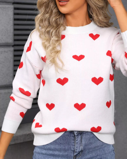 Valentine's Day Heart Pattern Dropped Shoulder Sweater - Sleekdenim.com