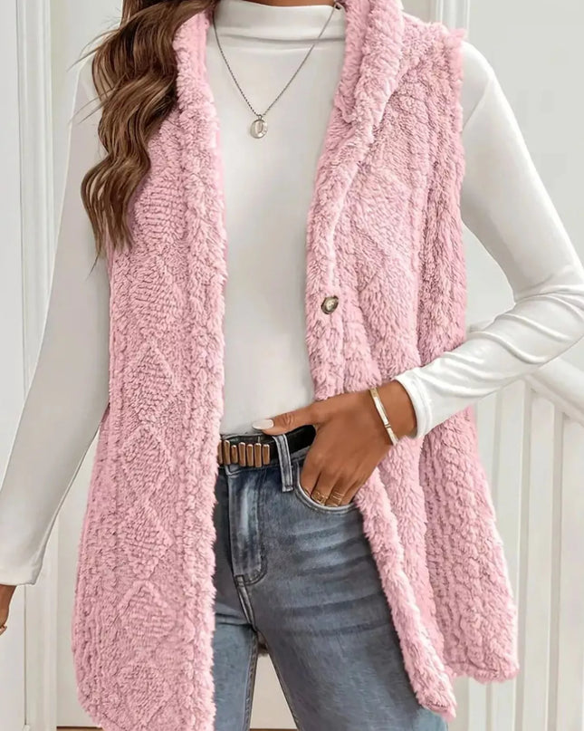 Hooded Button-Up Sherpa Vest Coat - Sleekdenim.com