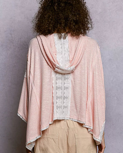 POL Short Sleeve Hoodie Top with Lace Detail - Sleekdenim.com