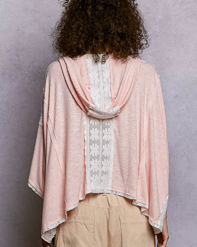 POL Short Sleeve Hoodie Top with Lace Detail - Sleekdenim.com