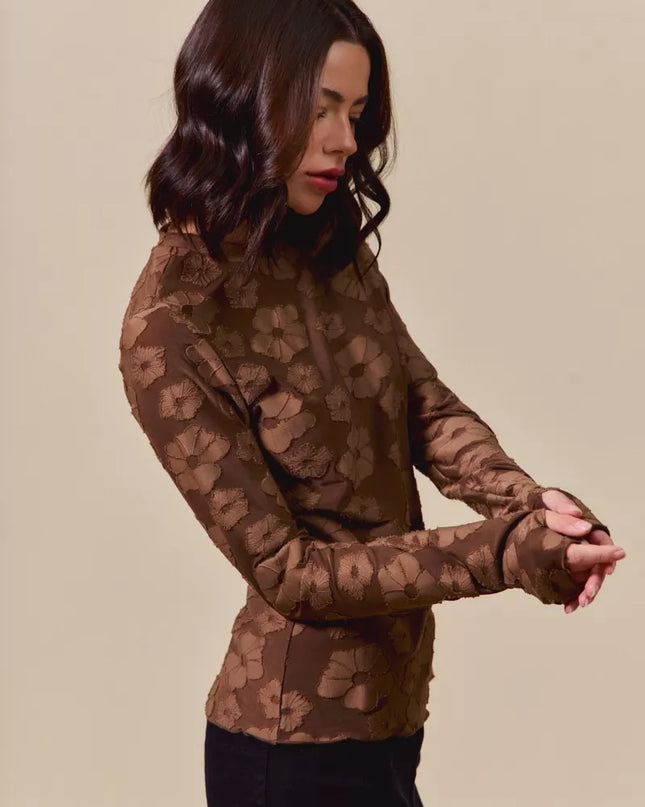 SO ME Stretched Jacquard Casual Tops with Thumb Opening - Sleekdenim.com