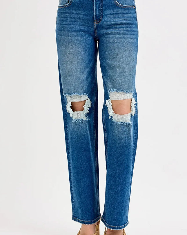 RISEN Full Size Mid Waist Fit Boyfriend Knee Distressed Jeans Plus Size - Sleekdenim.com