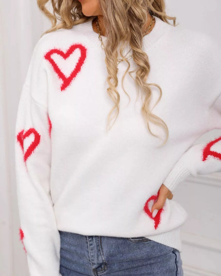 Valentine's Day Heart Print Crew Neck Sweater - Sleekdenim.com