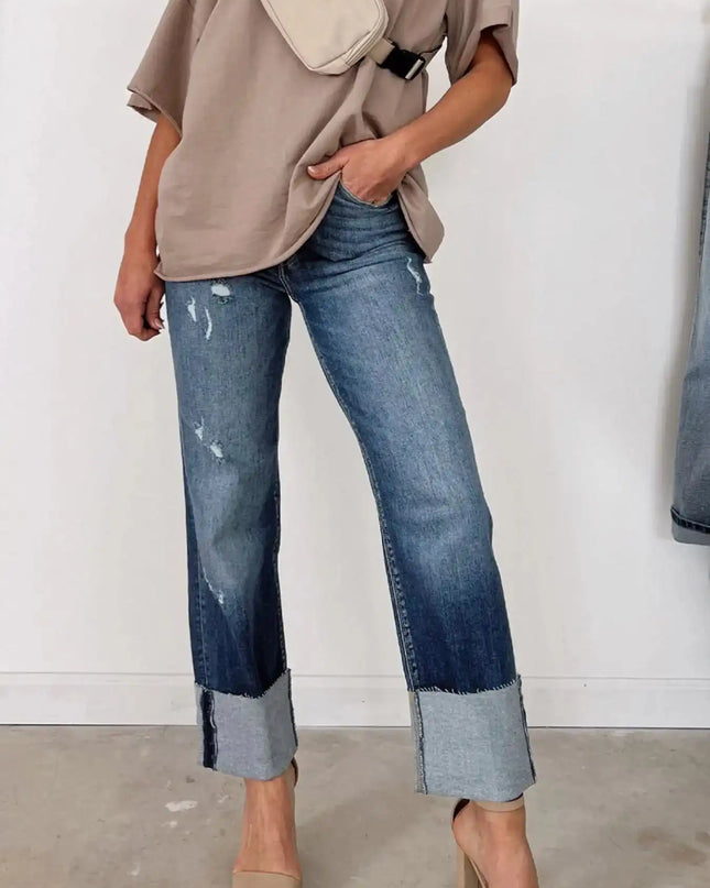 High Waist Distressed Straight Leg Jeans - Sleekdenim.com