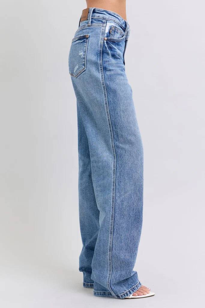 Judy Blue High Waist Rigid Magic Criss-Cross Waistband Dad Jeans 88883 | Sleekdenim.com