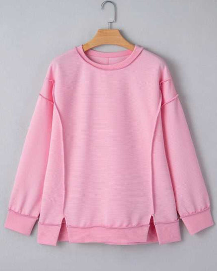 Ribbed Exposed Seam Drop Shoulder Pullover - Sleekdenim.com