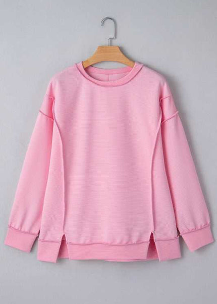 Ribbed Exposed Seam Drop Shoulder Pullover - Sleekdenim.com