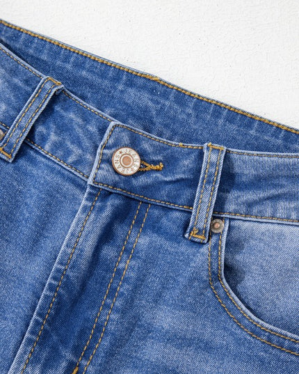 Denim Raw Hem Straight Leg Jeans - Sleekdenim.com