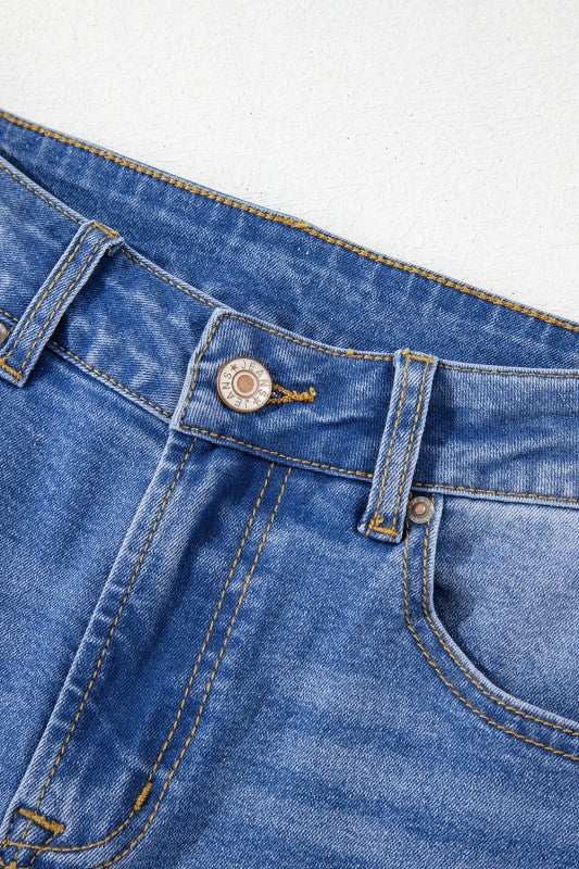 Denim Raw Hem Straight Leg Jeans - Sleekdenim.com