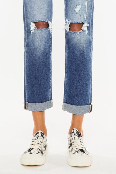 Kancan High Waist Distressed Hem Detail Cropped Straight Jeans | Sleekdenim.com