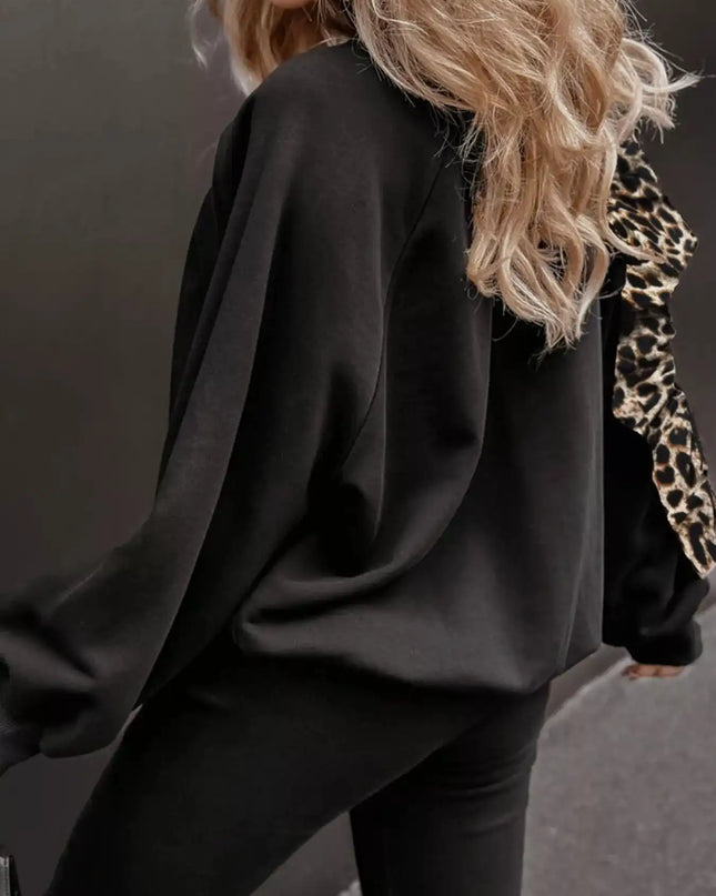 Leopard Trim Top and Pants Set - Sleekdenim.com