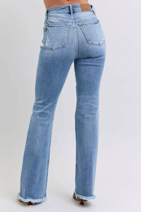 Judy Blue Full Size Raw Hem High Rise Bootcut Jeans | Sleekdenim.com