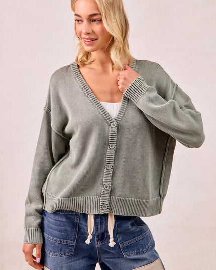 BiBi Washed Sweater V Neck Cardigan - Sleekdenim.com