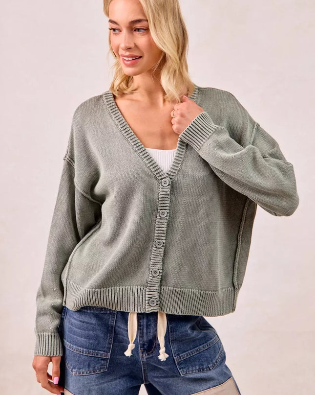 BiBi Washed Sweater V Neck Cardigan - Sleekdenim.com