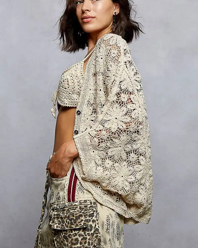 POL Crochet Knit Lightweight Cardigan - Sleekdenim.com