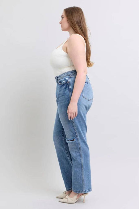 Judy Blue High Waist Rigid Magic Criss-Cross Waistband Dad Jeans 88883 | Sleekdenim.com