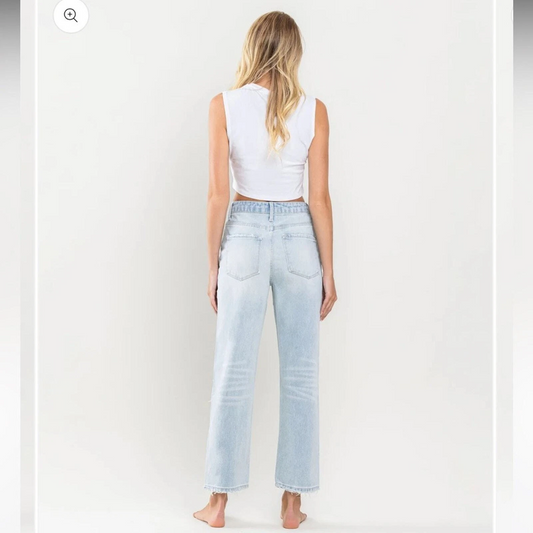 VERVET by Flying Monkey Super High Rise Distressed Crop Straight Jeans - Sleekdenim.com