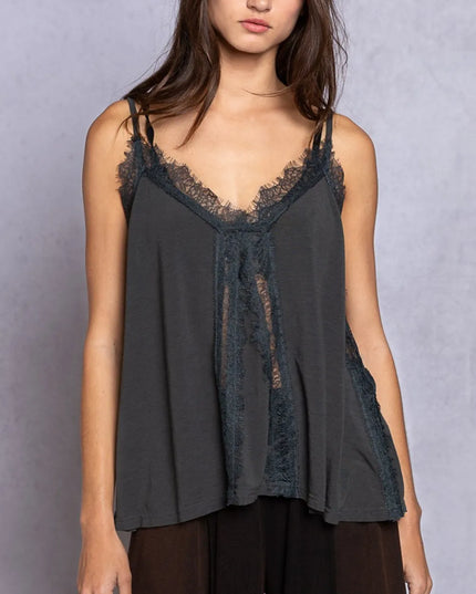 POL Lace Detail V-Neck Cami - Sleekdenim.com
