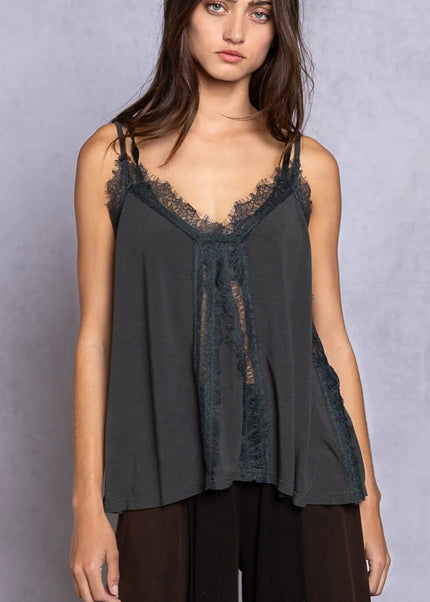 POL Lace Detail V-Neck Cami - Sleekdenim.com