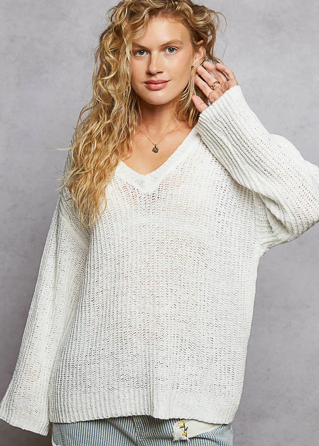 POL Oversized V-Neck Knit Top - Sleekdenim.com