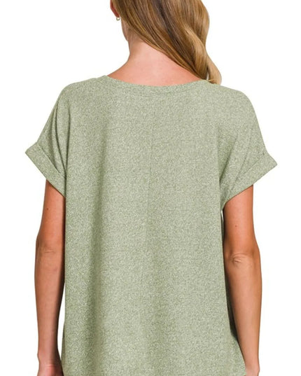 Zenana Soft Melange Hacci V-neck Tee - Sleekdenim.com
