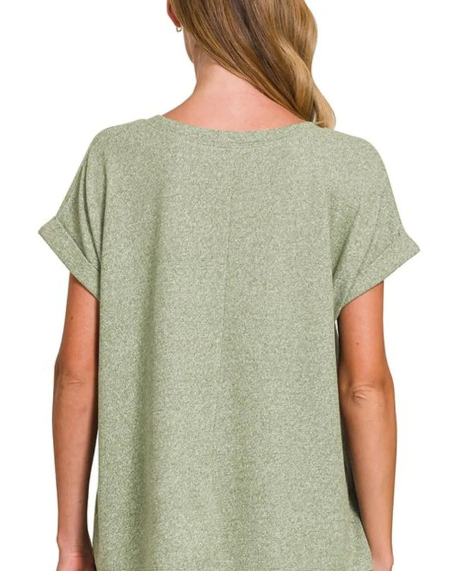 Zenana Soft Melange Hacci V-neck Tee - Sleekdenim.com