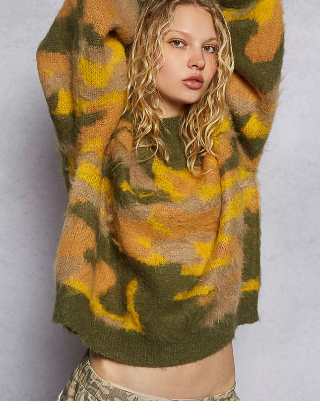 POL Mock Neck Abstract Colorblock Pattern Sweater - Sleekdenim.com