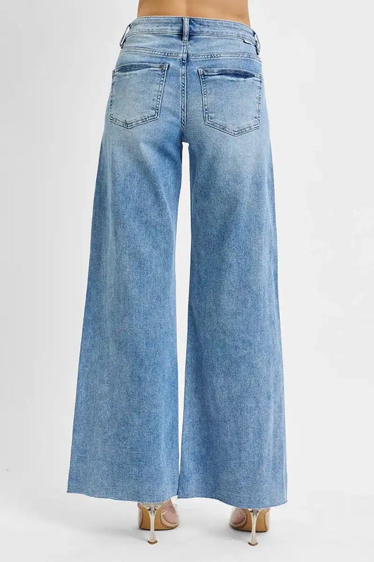 RISEN Tummy Control High Rise Ankle Palazzo Jeans