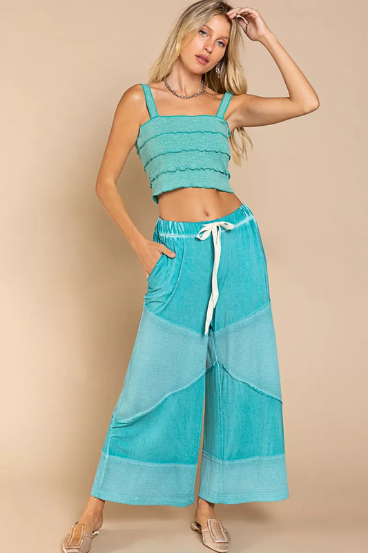 POL Elastic Waistband Wide Leg Pants with Drawstring - Sleekdenim.com
