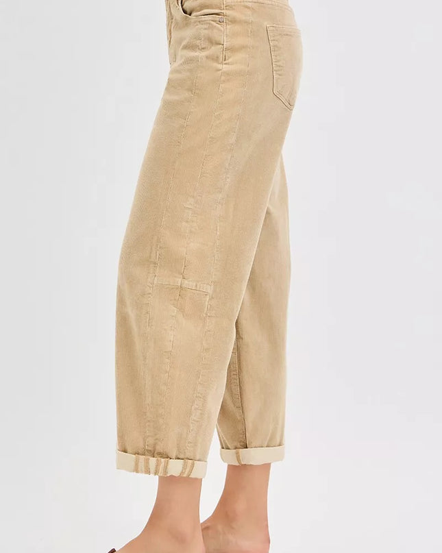 RISEN High Rise Crop Barrel Cordurory Pants - Sleekdenim.com
