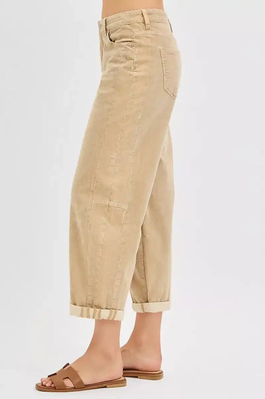 RISEN High Rise Crop Barrel Cordurory Pants - Sleekdenim.com