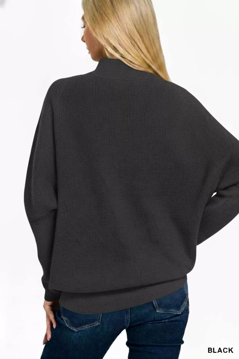 Zenana Viscose Dolman Sleeve Mock Neck Sweater - Sleekdenim.com