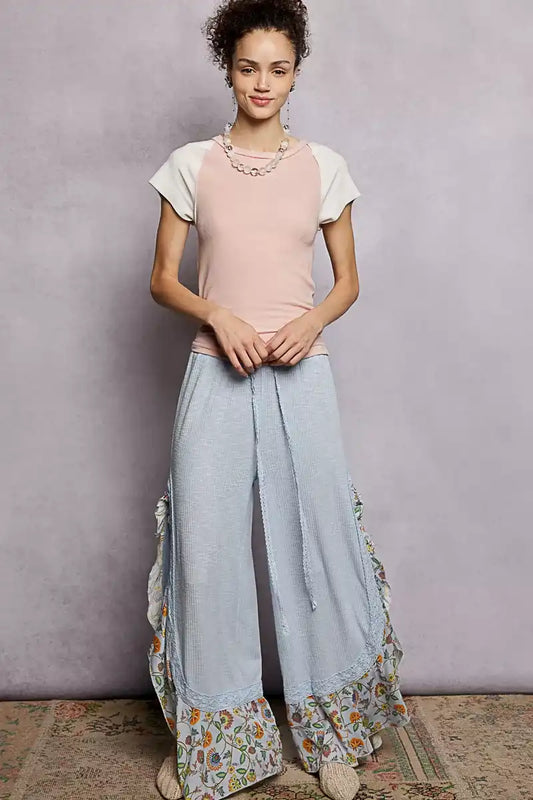 POL Round Neck Outseam Detail T-Shirt with Contrast Color Sleeves - Sleekdenim.com